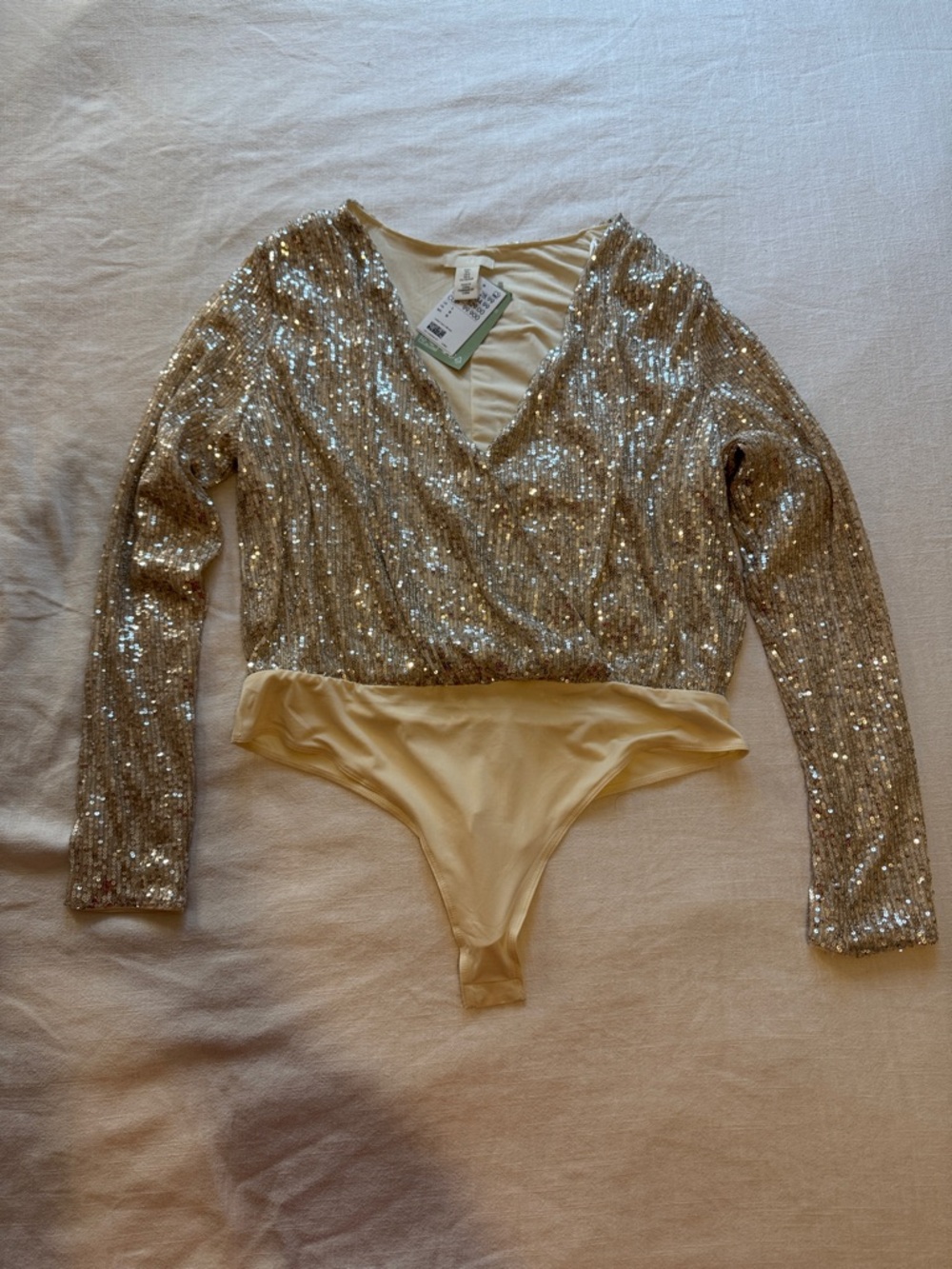 H&M Silver Sequin Bodysuit with Cream Panel